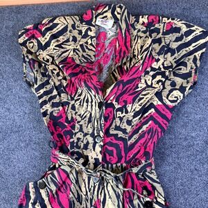 Vintage 80s Abstract Print Cotton Jumpsuit – Wild Dress – Made in USA Size 9/10